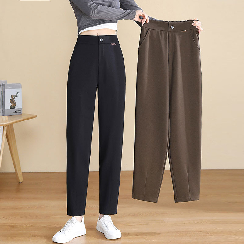 梦舒雅九分哈伦裤女宽松2023秋季直筒大码休闲高腰职业西装裤
