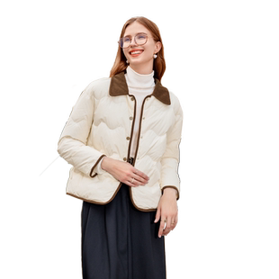 betu百图女装2025年冬季新款撞色翻领气质轻薄短款羽绒服外套