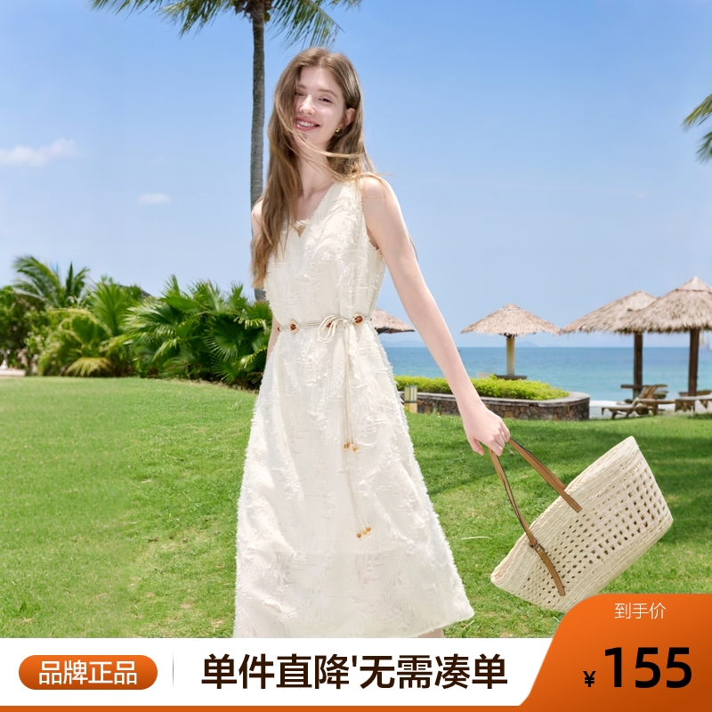 betu百图法式V领无袖气质连衣裙女2025年夏季新款独特好看裙子