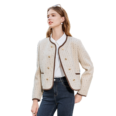 betu百图女装2025年秋季新款小香风气质小个子短款圆领外套上衣