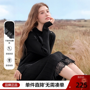 蕾丝边打底裙 新款 betu百图法式 花边半高领针织连衣裙2025年秋季