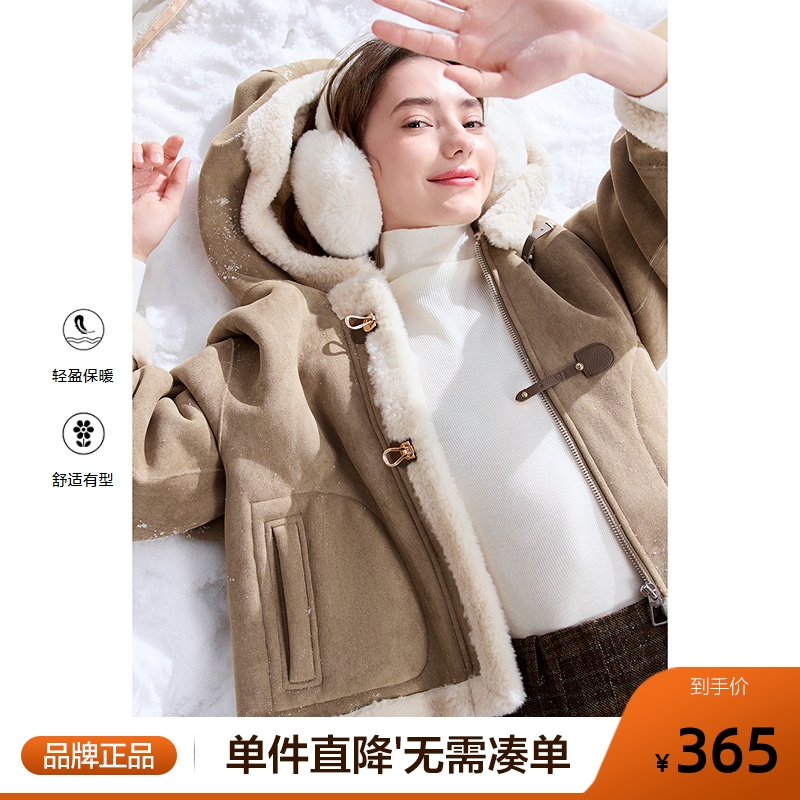 betu百图加厚皮毛一体仿羊羔绒外套女短款2025年冬季新款保暖夹克