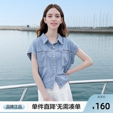 betu百图浅蓝色牛仔衬衫女短袖2025年夏季新款设计感宽松牛仔衫