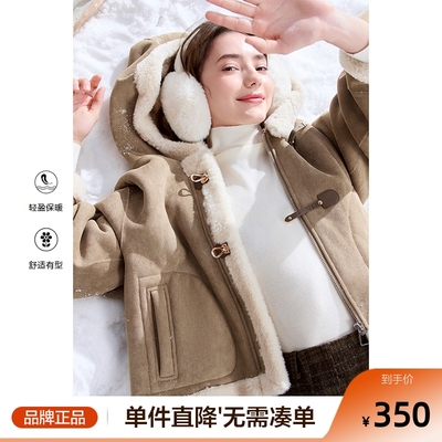 betu百图加厚皮毛一体仿羊羔绒外套女短款2025年冬季新款保暖夹克