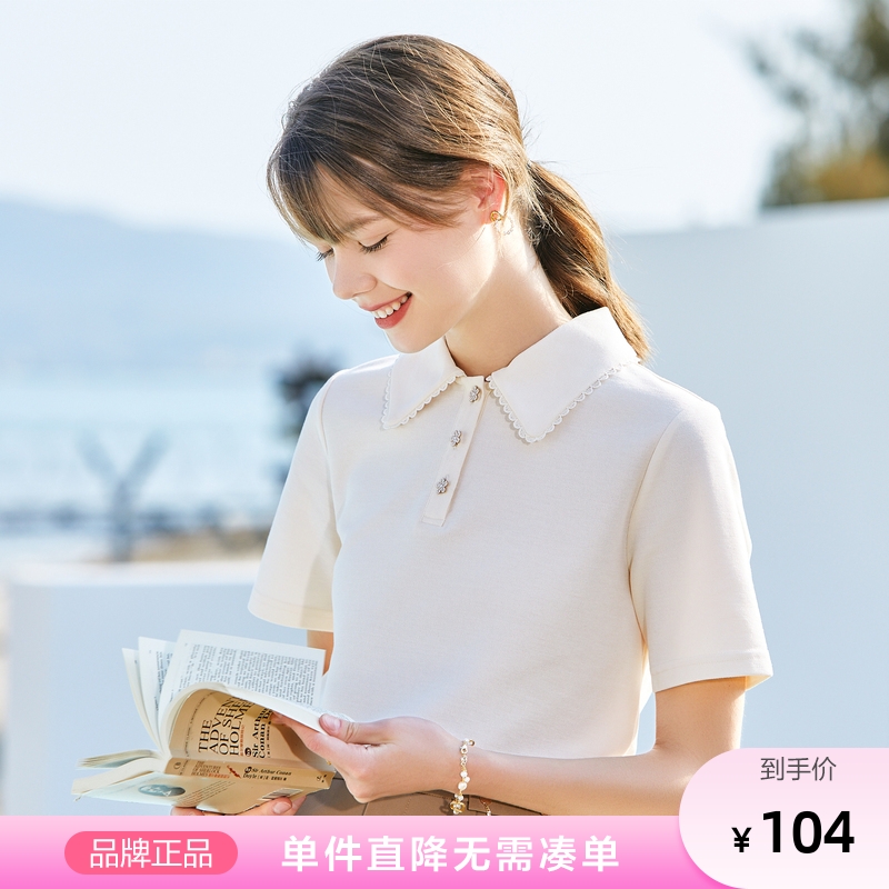 Betu百图短袖t恤女翻领polo衫针织宽松别致上衣2024年夏季新款 女装/女士精品 T恤 原图主图