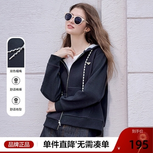 拉链夹克 短款 betu百图复古宝蓝色连帽卫衣外套女2025年秋季 新款