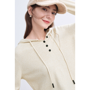 简约套头毛线衣 新款 betu百图燕麦色气质连帽针织衫 女2025年冬季