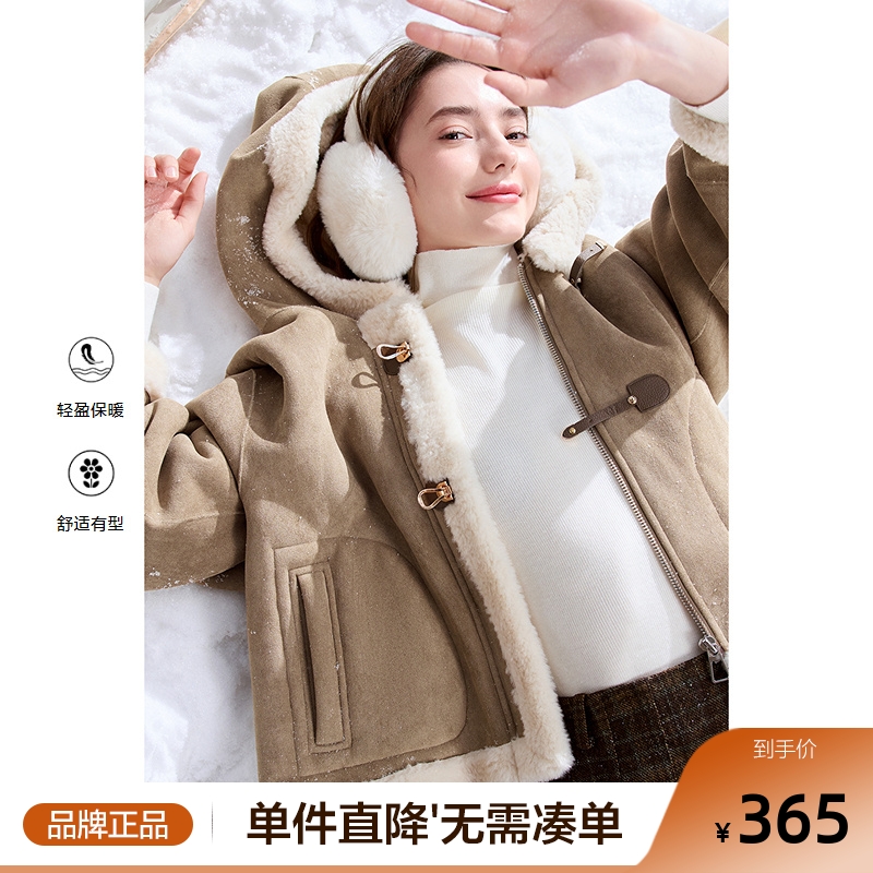 betu百图加厚皮毛一体仿羊羔绒外套女短款2025年冬季新款保暖夹克