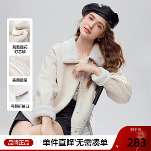 betu百图加厚灯芯绒仿羊羔绒外套女2025年冬季新款保暖短款夹克