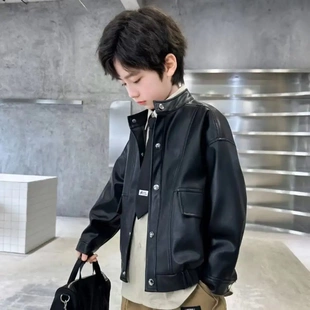 小童痞帅上衣宝宝夹克春秋薄款 春季 外套2025新款 男童皮衣儿童春装