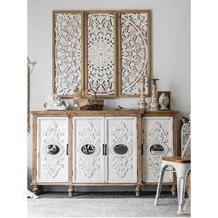 美国覆古波西米亚橱柜B&B实木旧餐厅储物柜鞋柜入口柜雕刻镜柜