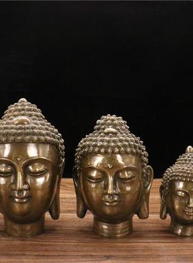 纯铜佛头佛光普照印人物桌面摆件 仿古佛释迦摩尼佛头客厅家居装