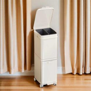 大容量带盖滚轮厨房垃圾桶可移动翻盖大号干湿分离收纳桶家用多层