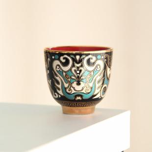 金银错茶杯陶瓷主人杯家用功夫茶具品茗杯单杯小茶盏描金双色杯子