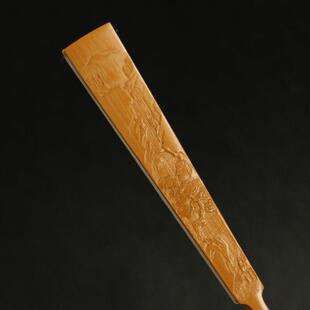 安吉王伟本工制作玉竹铲子头型文人折扇东阳名家向平浅浮雕山水刻