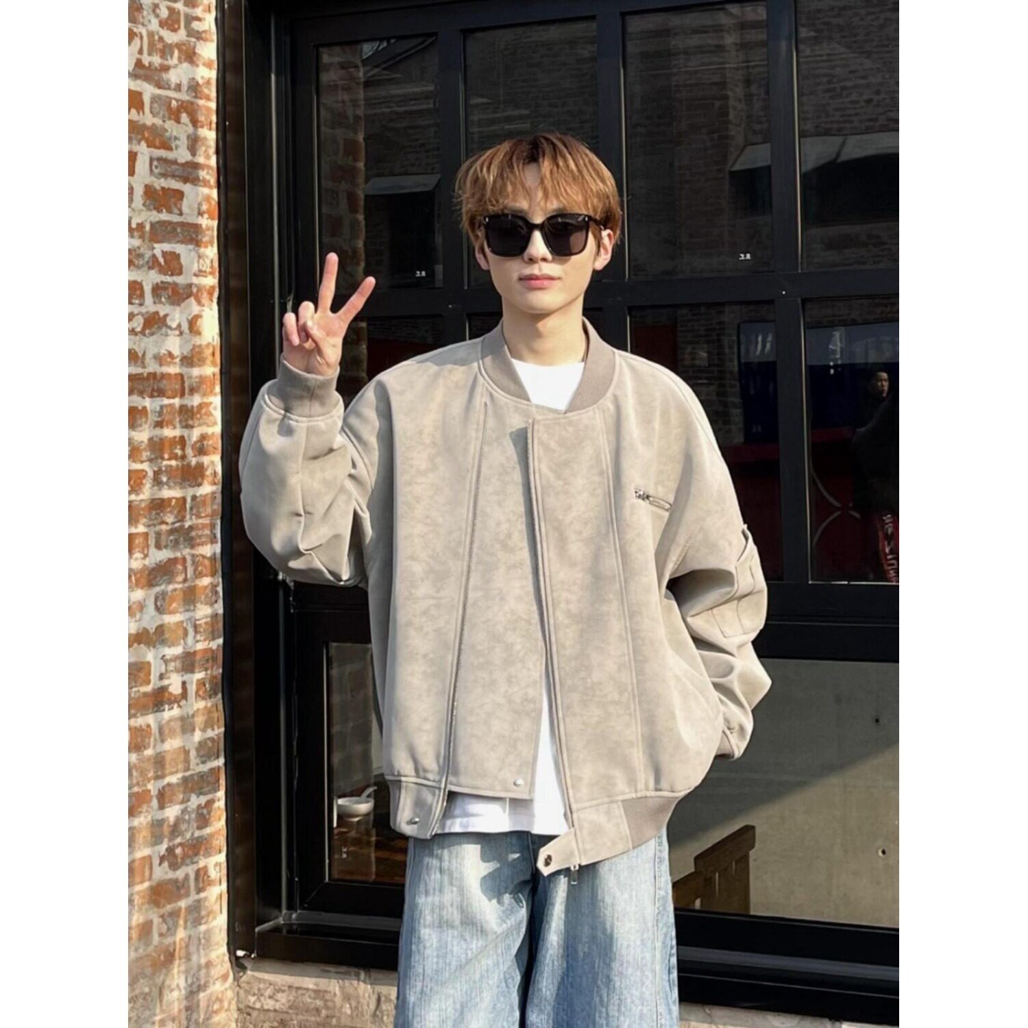 皮衣外套男工装夹克短款美式棒球服潮牌机车服复古513AJK2237P58,男装皮衣,星座513A