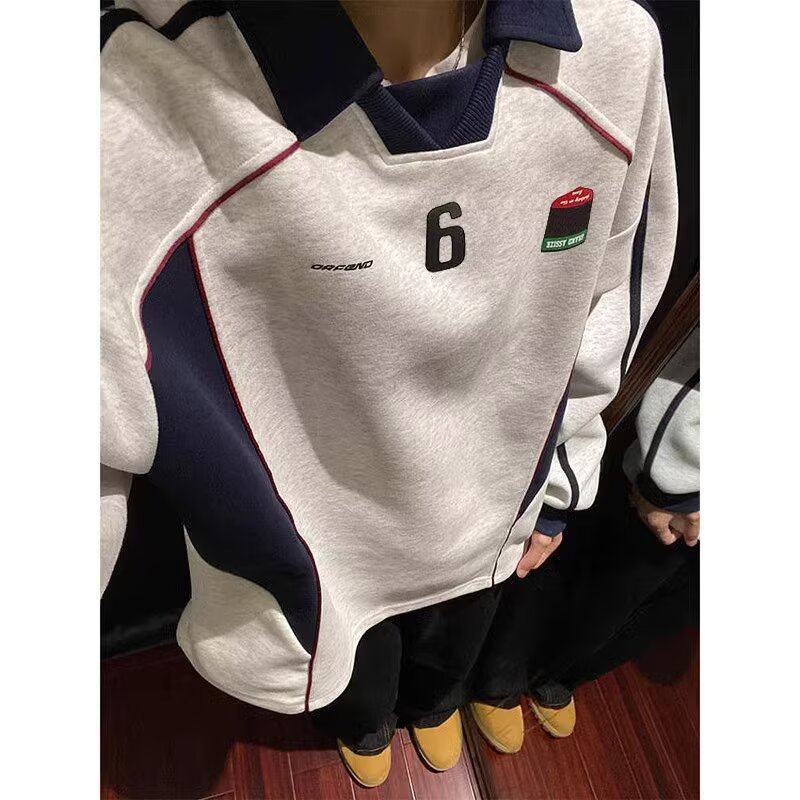 男新品美式球衣运动衣服翻领POLO衫拼接长袖T恤513AWY2252P47,男装Polo衫,星座513A