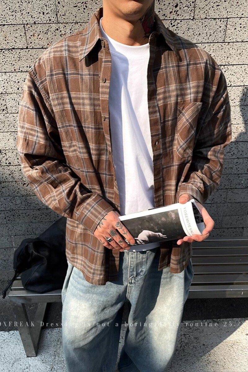 粉红色格子衬衫男款多巴胺穿搭外套春季日系复古休闲翻领长袖衬衣,男装衬衫,星座513A