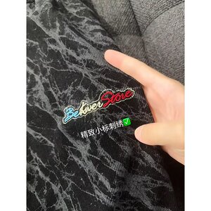 黑色扎染休闲裤男美式复古裤子宽松慵懒风直筒长裤513ACK2182P30图片