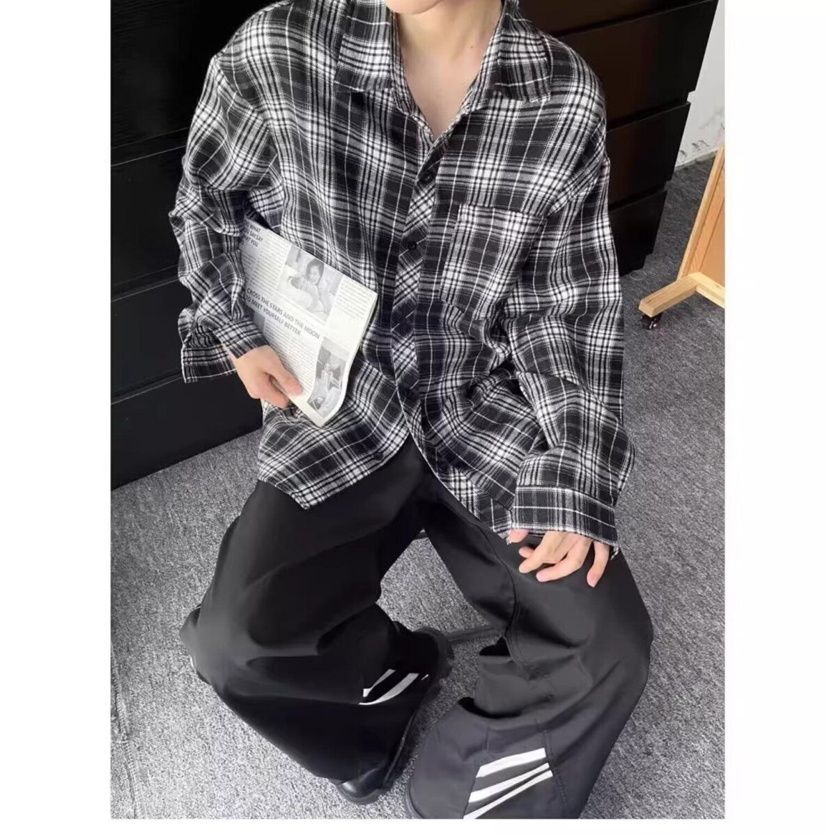 长袖衬衫日系港风宽松衬衣男潮流百搭休闲外套513ACS2163P35,男装衬衫,星座513A