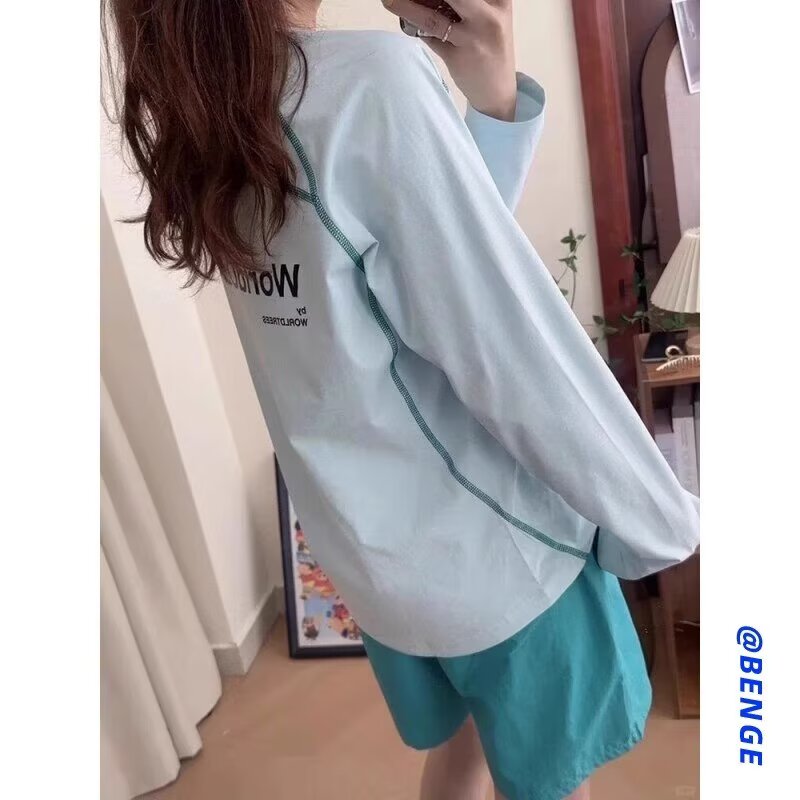 葡萄紫色速干运动套装女夏薄款网球服防晒长袖t恤骑行服漂流穿搭,男装T恤,星座513A