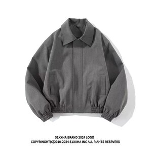纯色垫肩休闲男外套经典痞帅百搭宽松韩版夹克513AJK2277P64图片