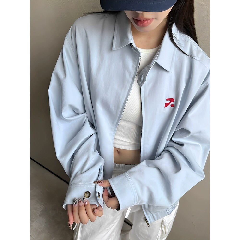 休闲百搭翻领衬衫夹克潮流美式复古拉链情侣外套513AJK2315P65,女装衬衫,星座513A