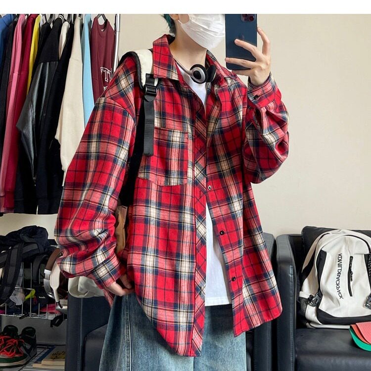 格子衬衫男穿搭长袖衬衣美式复古开衫外套513ACS2206特P25,男装衬衫,星座513A