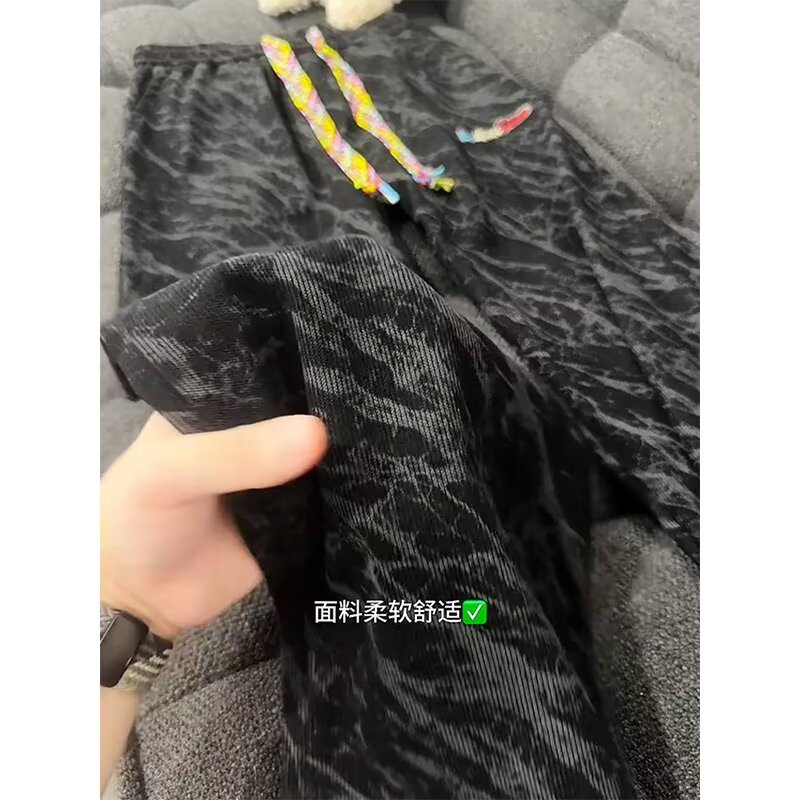 黑色扎染休闲裤男美式复古裤子宽松慵懒风直筒长裤513ACK2182P30,男装休闲裤,星座513A