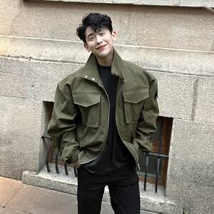 工装复古美式硬汉军绿休闲夹克冲风衣外套男513AJK2311P54图片