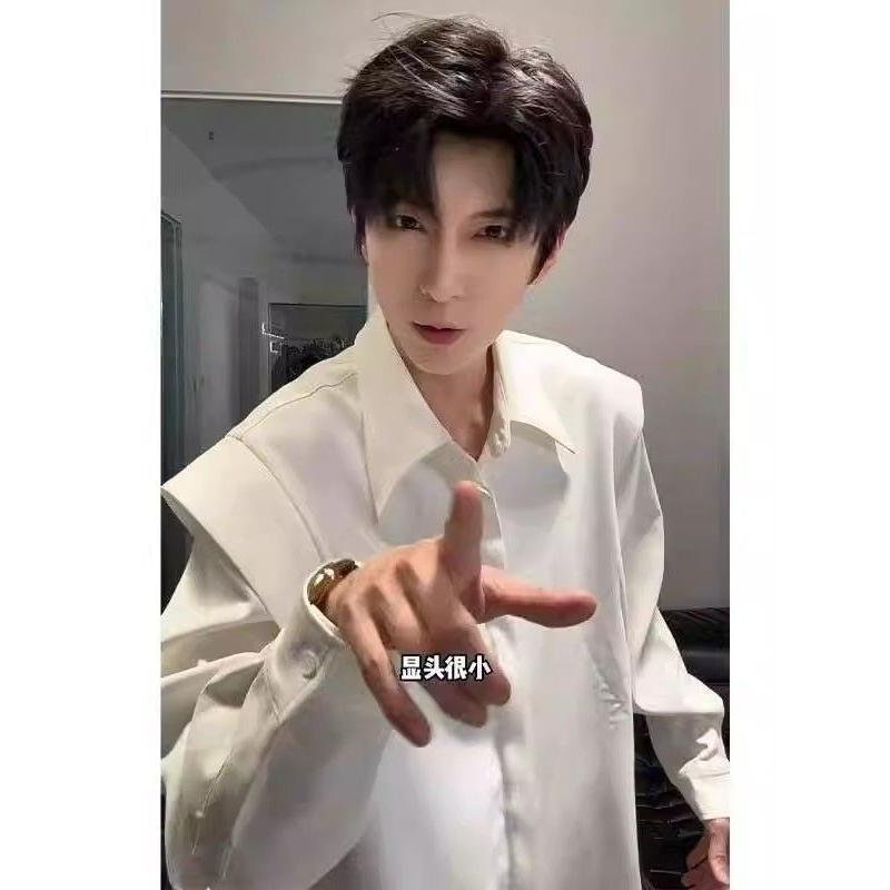 假两件垫肩长袖衬衫男春季新款潮牌韩系高级感轻熟风穿搭解构外套,男装衬衫,星座513A