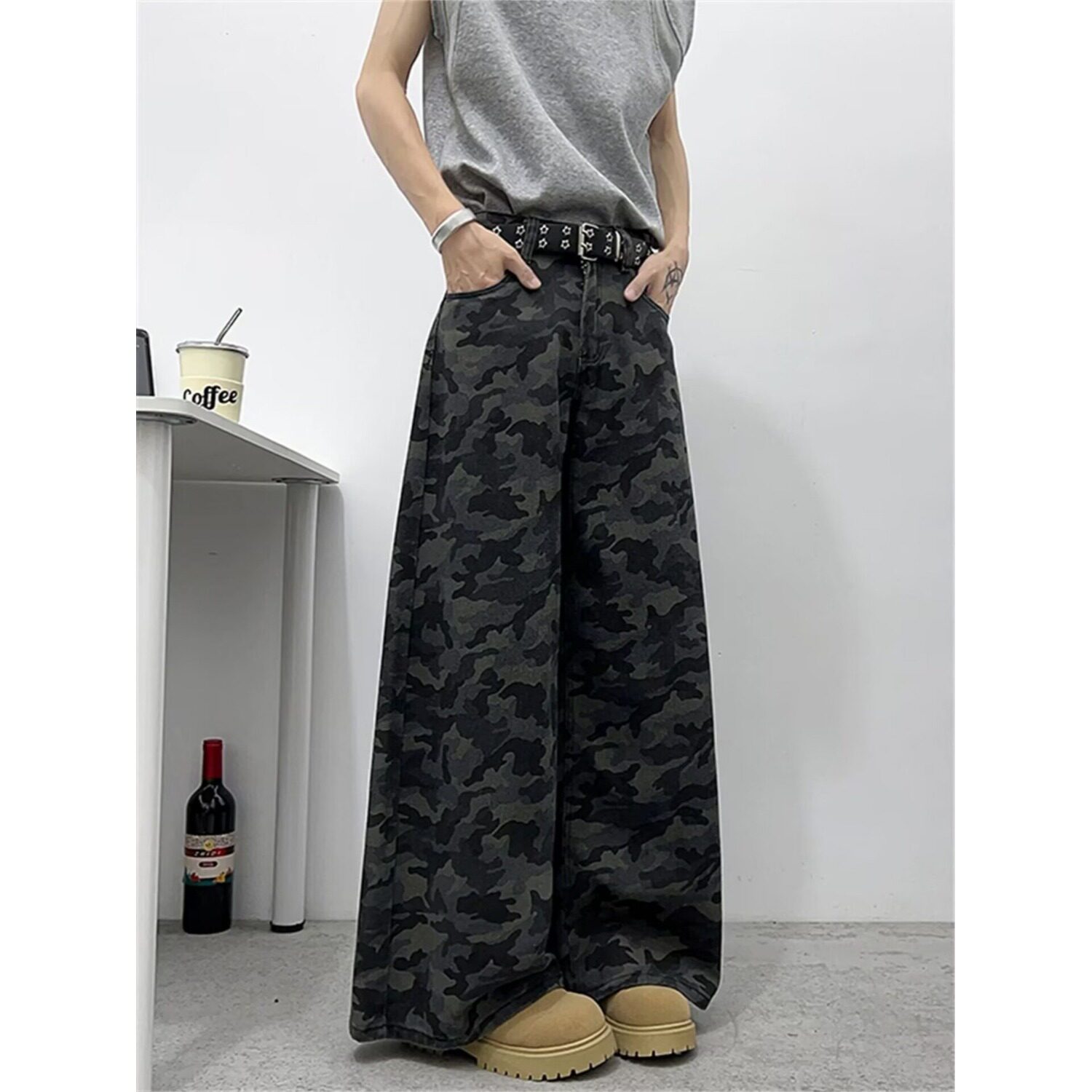 大码美式迷彩工装牛仔裤新款宽松拖地阔腿长裤513ACK2241P40,男装牛仔裤,星座513A