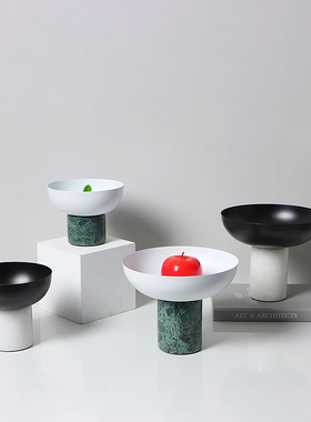 现代简约轻奢样板间餐厅餐桌电视柜茶几高脚水果盘金属Z托盘装饰