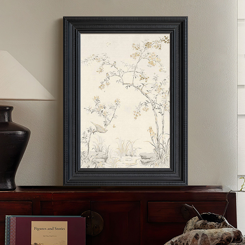 手绘油画a新中式花鸟客厅装饰挂画东方美学中古风玄关饭厅桌面摆