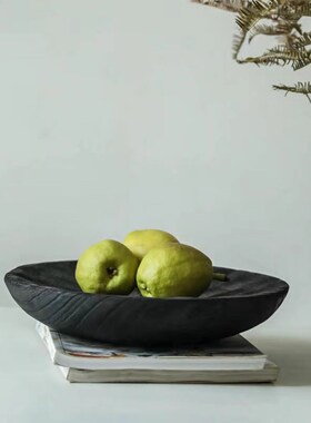 现代侘寂艺术炭化木o果盘茶几餐桌饰品装饰摆件民宿餐厅实木盘摆