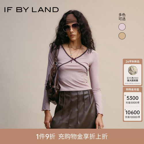 if by land设计师品牌26早秋新品撞边法式蝴蝶结针织上衣