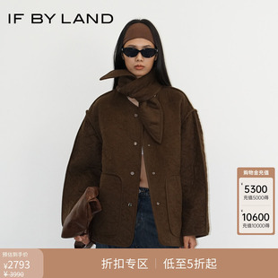 IF BY LAND 设计师品牌 秋冬新款深绿色可拆卸围巾棉服女