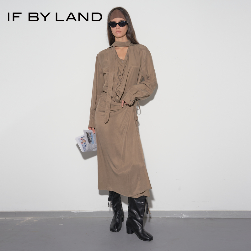 IFBYLAND灰绿铜氨衬衫连衣裙