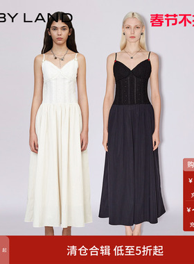 IF BY LAND 设计师品牌春夏白色黑色小花吊带连衣裙女