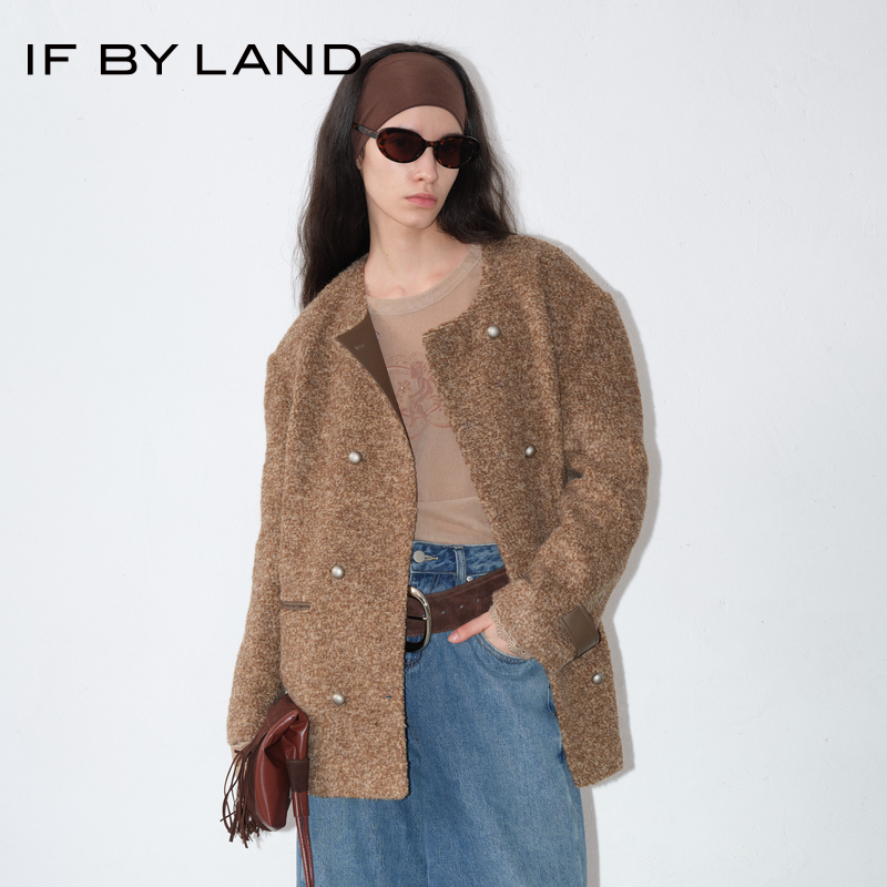 IFBYLAND圆领圈圈毛拼皮西装