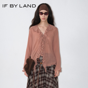 细褶衬衫 枫叶色荷叶边上衣不规则法式 女 LAND2025早秋新款