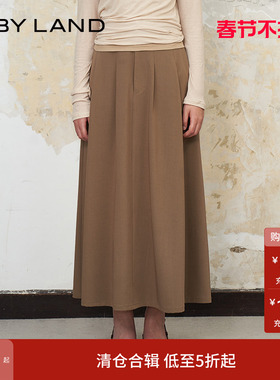 IF BY LAND 设计师品牌 春夏灰色棕色挺阔简洁垂坠长筒伞裙半裙