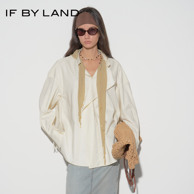 IFBYLAND米色丝巾廓形衬衫