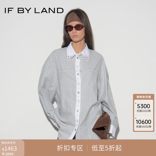 IFBYLAND蓝色金属烫钻衬衫