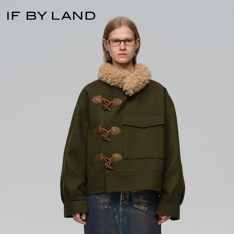 IFBYLAND牛角扣毛领短大衣