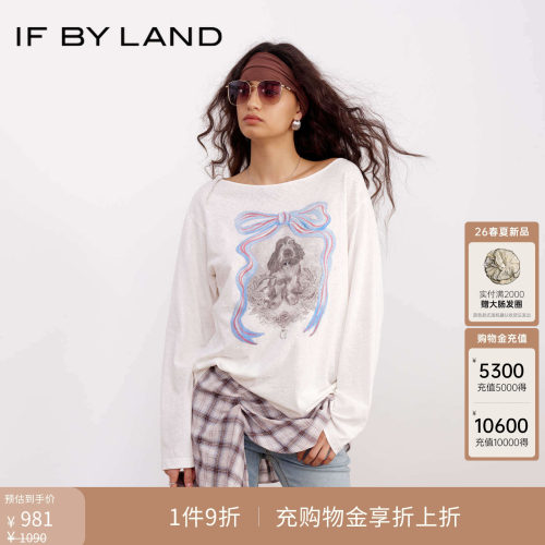 叶一茜同款IF BY LAND 2026春夏新品小狗蝴蝶结印花烫钻露背T恤