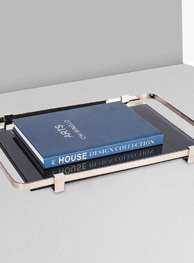 轻奢风长方e形玻璃托盘样板房玄关摆件茶几饰品茶具饰品金属收纳