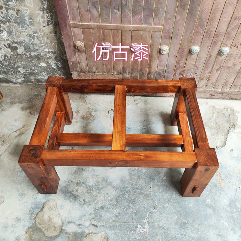 老石槽磨茶盘鱼缸木架子底座托牛槽防腐实木头支架V子置物架定制