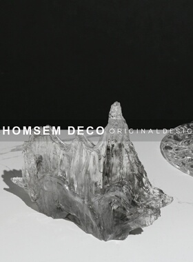 新中式现代水墨假山摆件样u板房间售楼处客厅玄关软装饰品摆饰搭