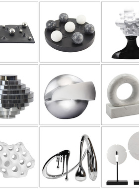 现代新中式简约轻奢创意几何抽象摆件样板间客厅T玄关家居装饰摆